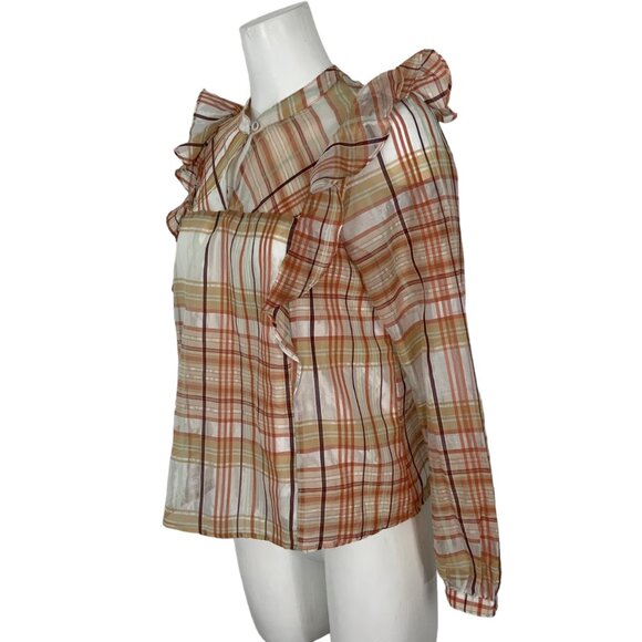 Anthropologie Currant Air Polly Peasant Blouse Top S Plaid Ruffles - Picture 4 of 12